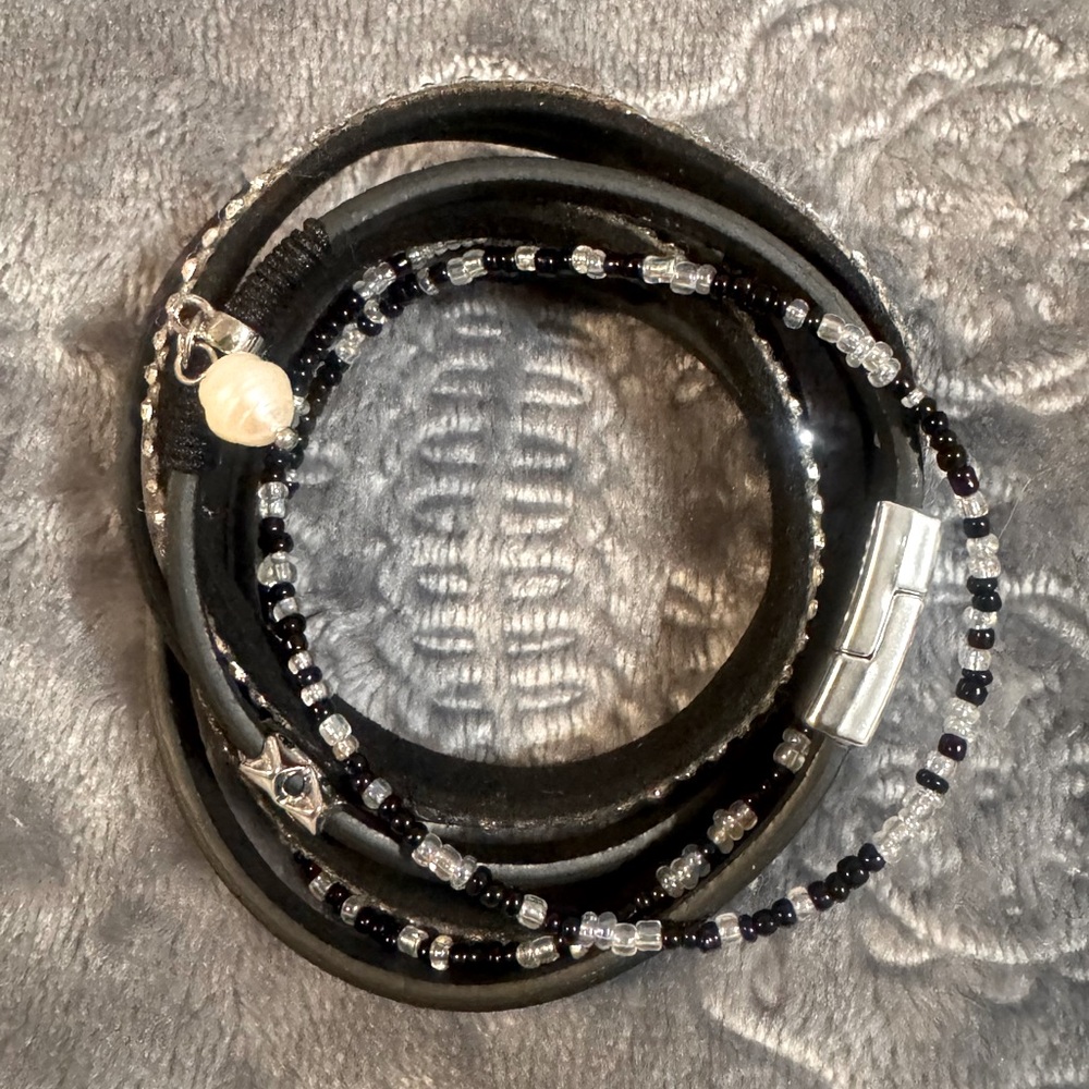 Black And Silver Magnetic Wrap Bracelet